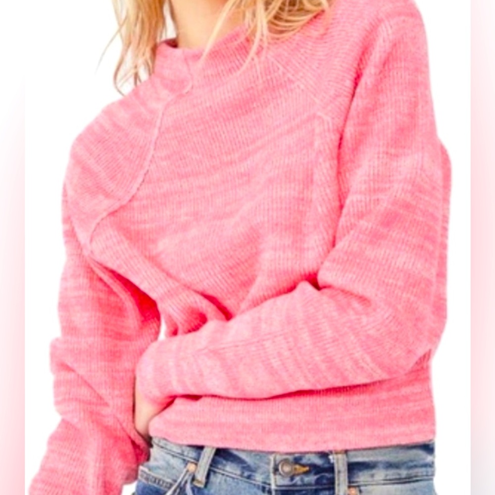Free People Too Good Pullover Sweater Mock Neck Pink Size S NWOT